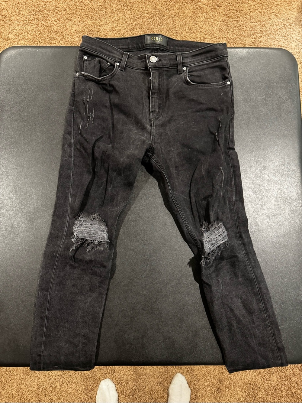 Oro Los Angeles Mar Rista Denim 32x33 men’s Black Skinny Ripped Jeans